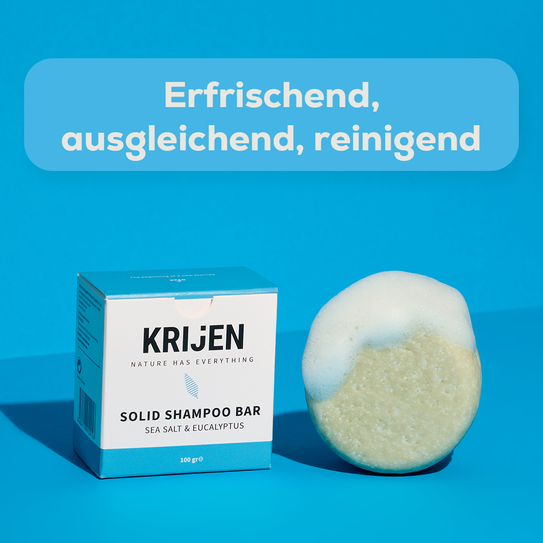 Festes Shampoo mit Meersalz und Eukalyptus 100 g – mit natürlichem Kürbis-Luffa