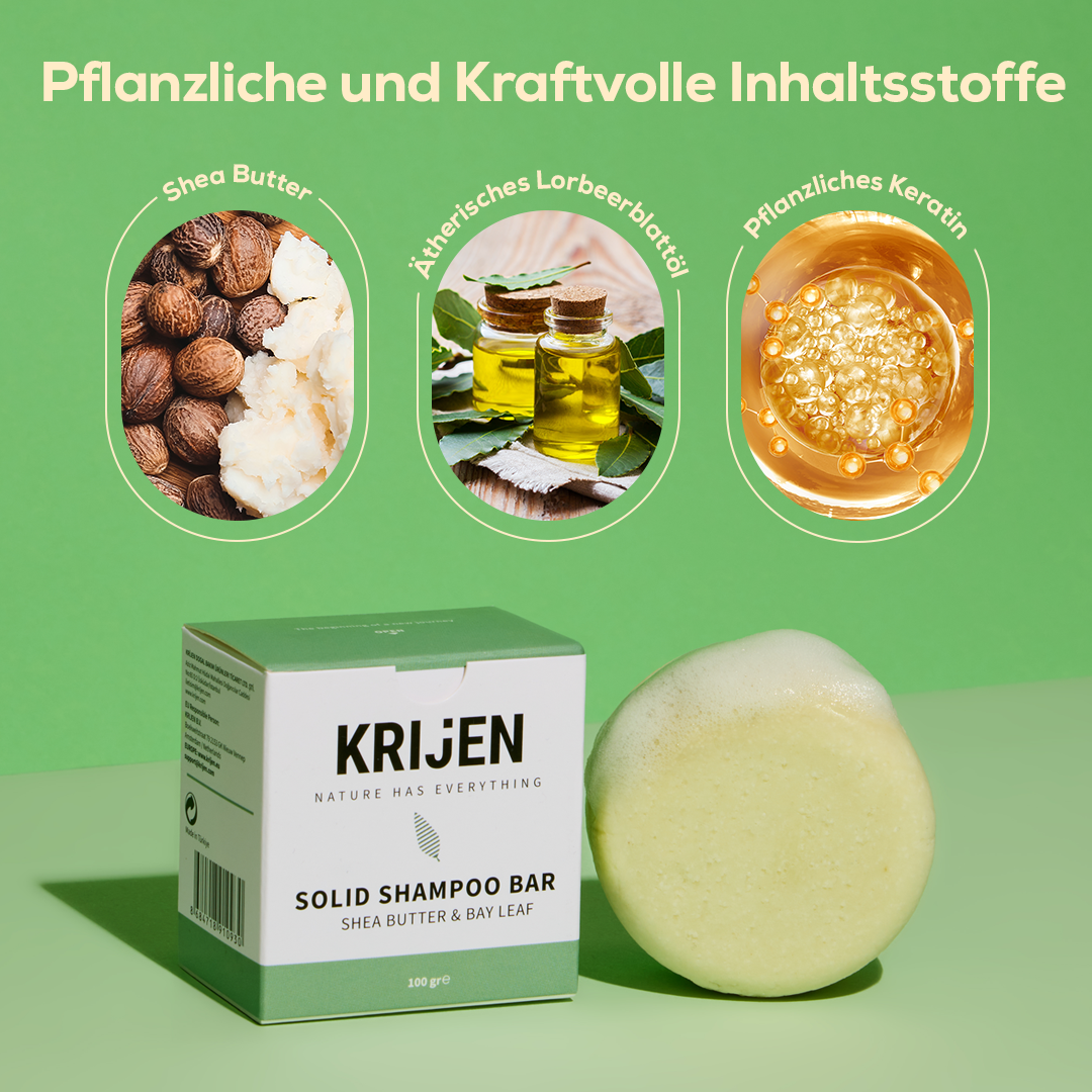 Festes Shampoo mit Sheabutter und Lorbeerblatt 100 g – mit natürlichem Kürbis-Luffa