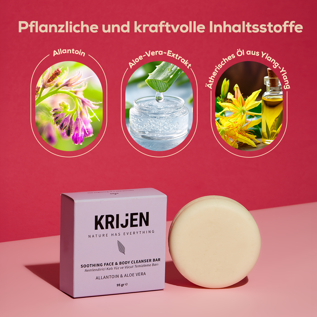 Feuchtigkeitsspendender Reinigungsriegel für Gesicht und Körper mit Allantoin und Aloe Vera 95 g