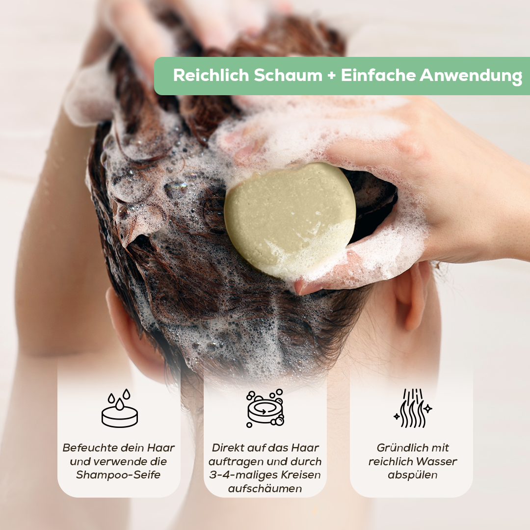 Festes Shampoo mit Sheabutter und Lorbeerblatt 100 g – mit natürlichem Kürbis-Luffa