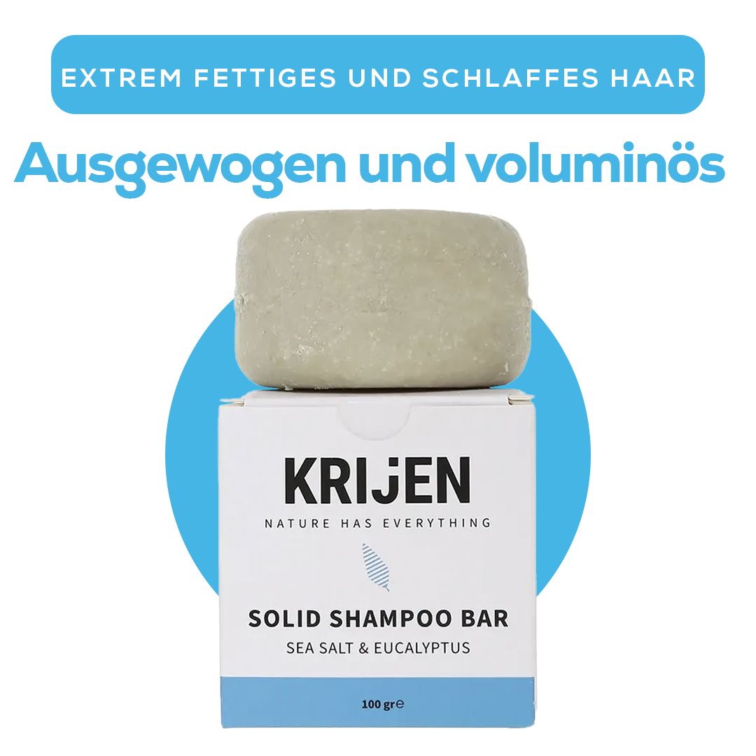 Festes Shampoo mit Meersalz und Eukalyptus 100 g – mit natürlichem Kürbis-Luffa