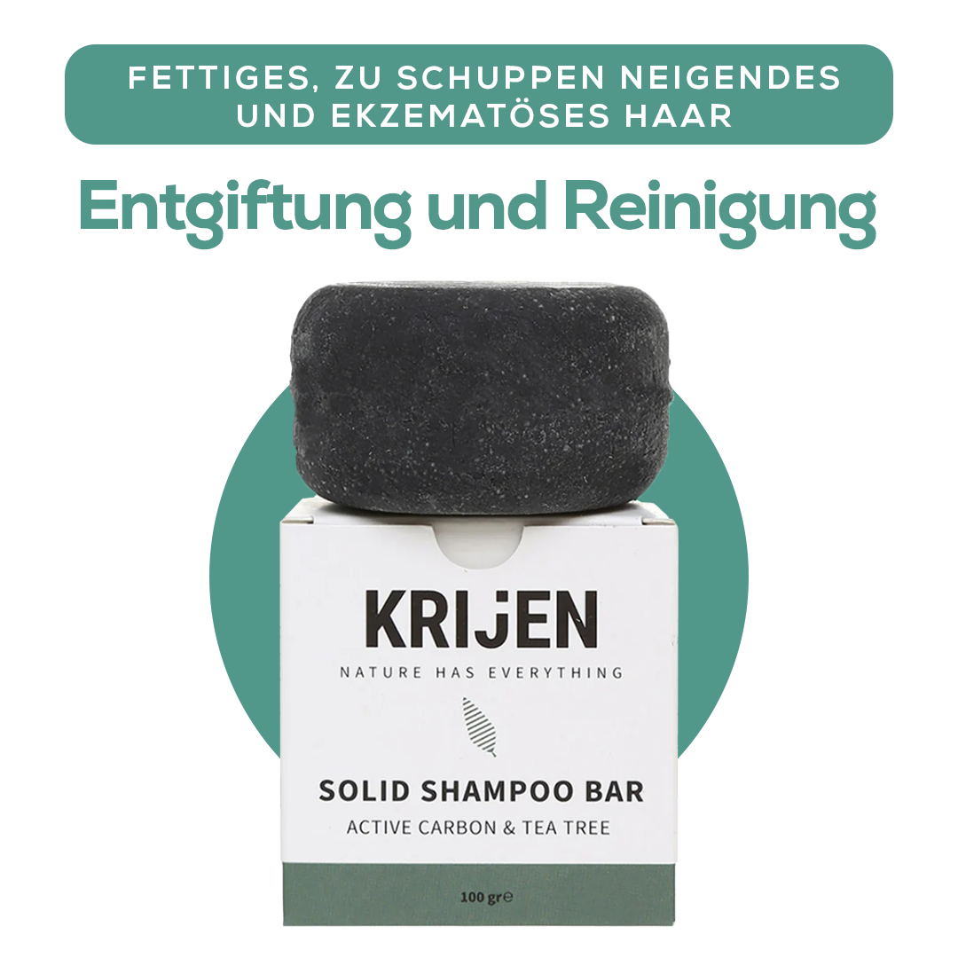 Festes Shampoo mit Aktivkohle und Teebaumöl 100 g – mit natürlichem Kürbis-Luffa