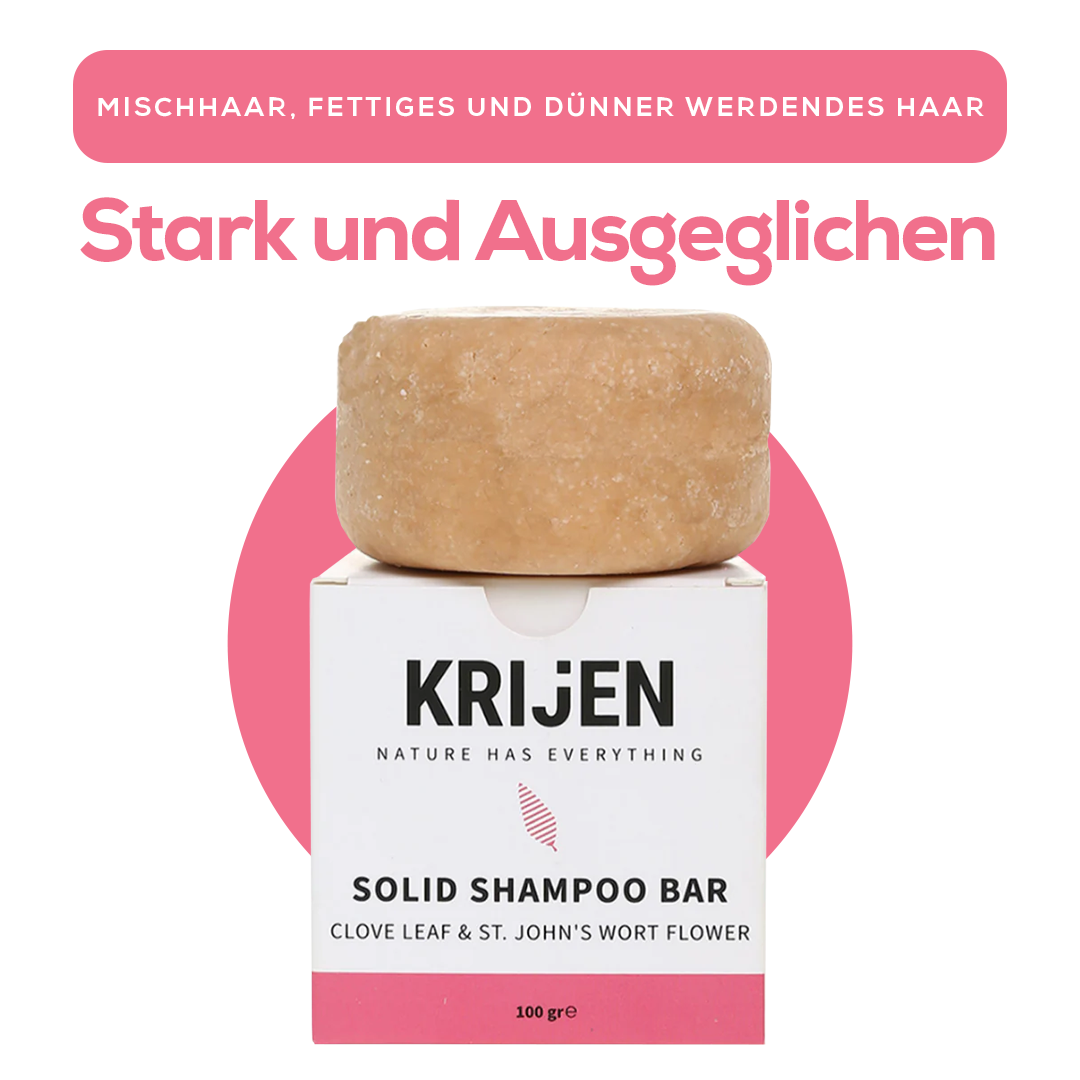 Festes Shampoo mit Nelkenblättern und Johanniskrautblüte 100 g – mit natürlichem Kürbis-Luffa