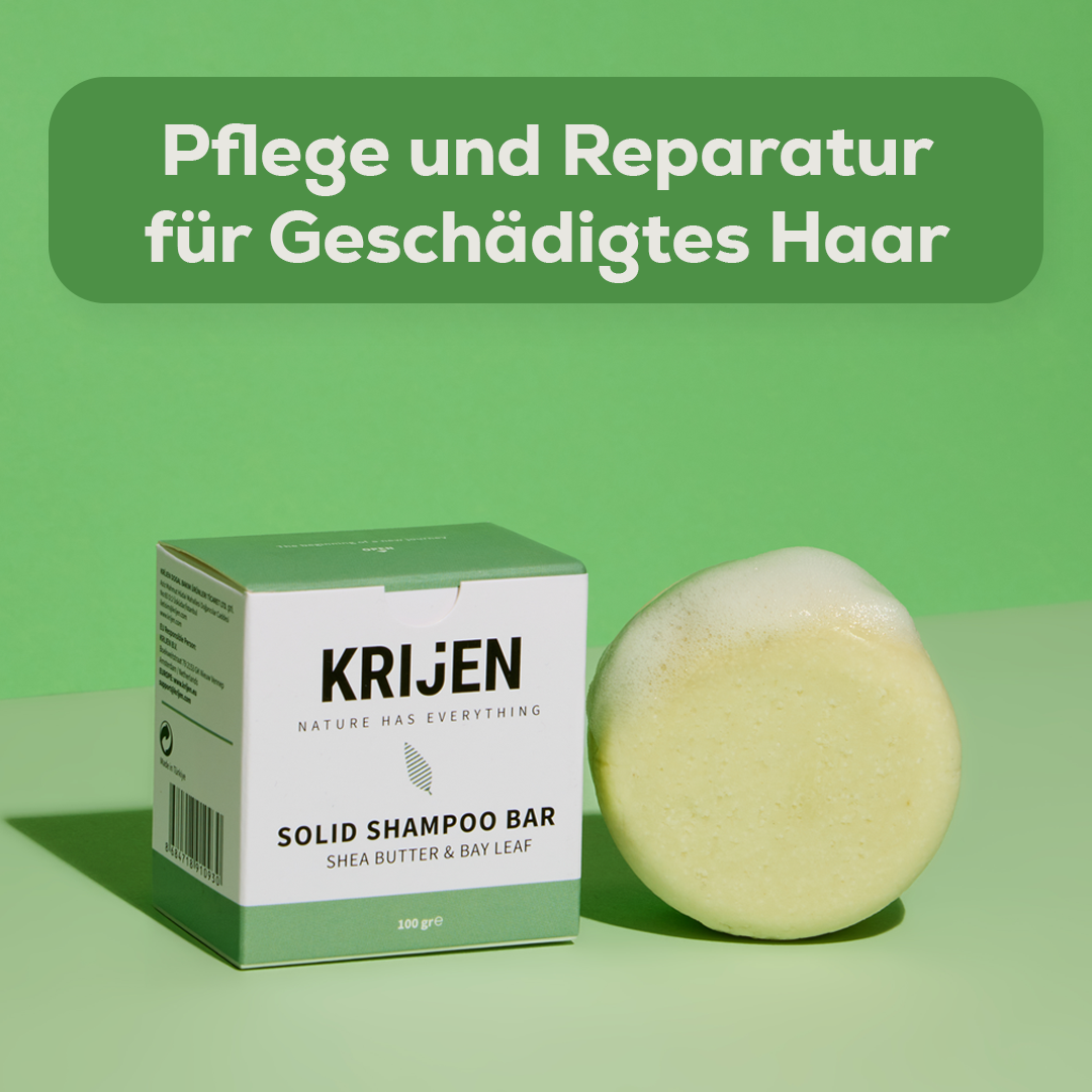 Festes Shampoo mit Sheabutter und Lorbeerblatt 100 g – mit natürlichem Kürbis-Luffa