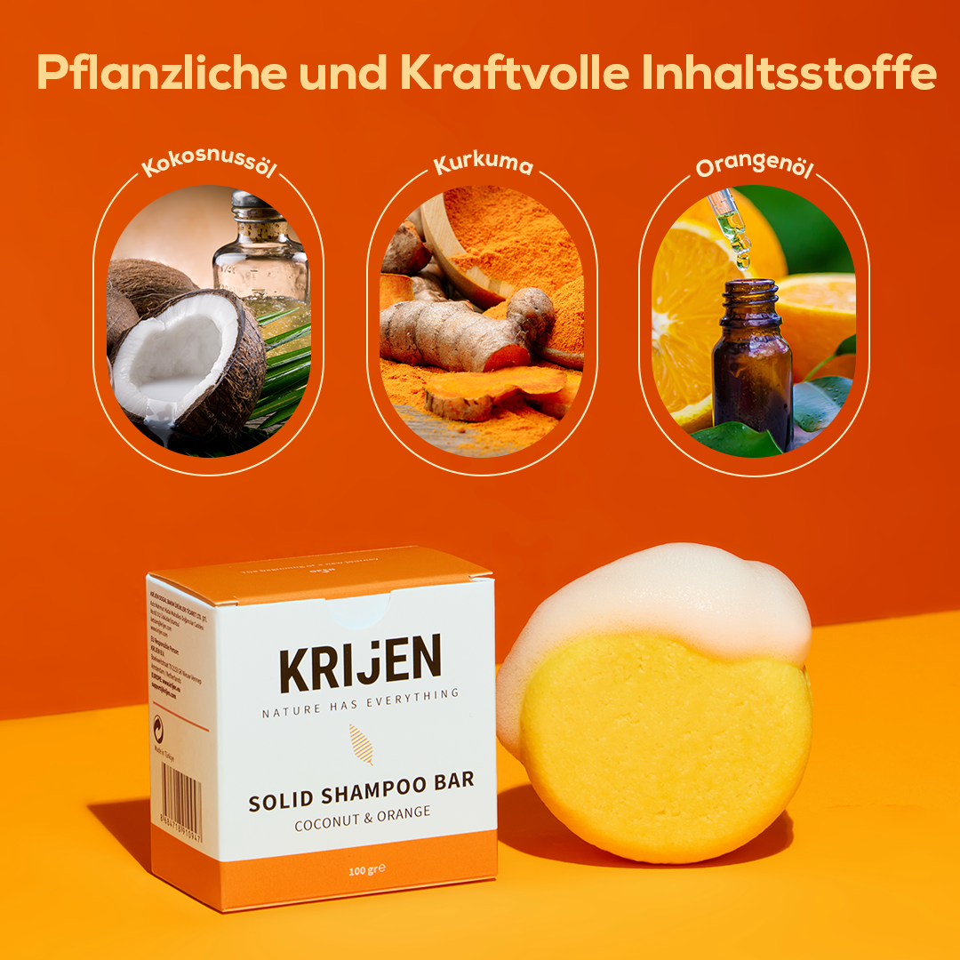 Festes Shampoo Kokosnuss & Orange 100 g – mit natürlichem Kürbis-Luffa