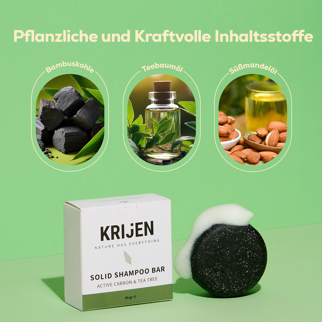 Festes Shampoo mit Aktivkohle und Teebaumöl 50 g – Probiergröße