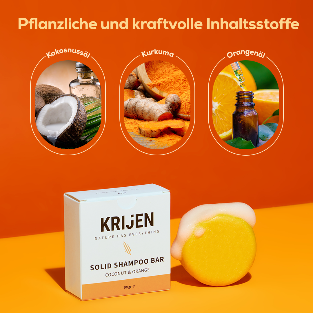 Festes Shampoo Kokosnuss & Orange 50 g – Probiergröße