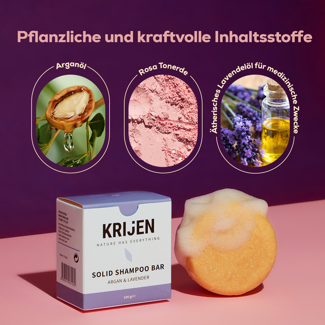 Festes Shampoo Argan & Lavendel 100 g – mit natürlichem Kürbis-Luffa