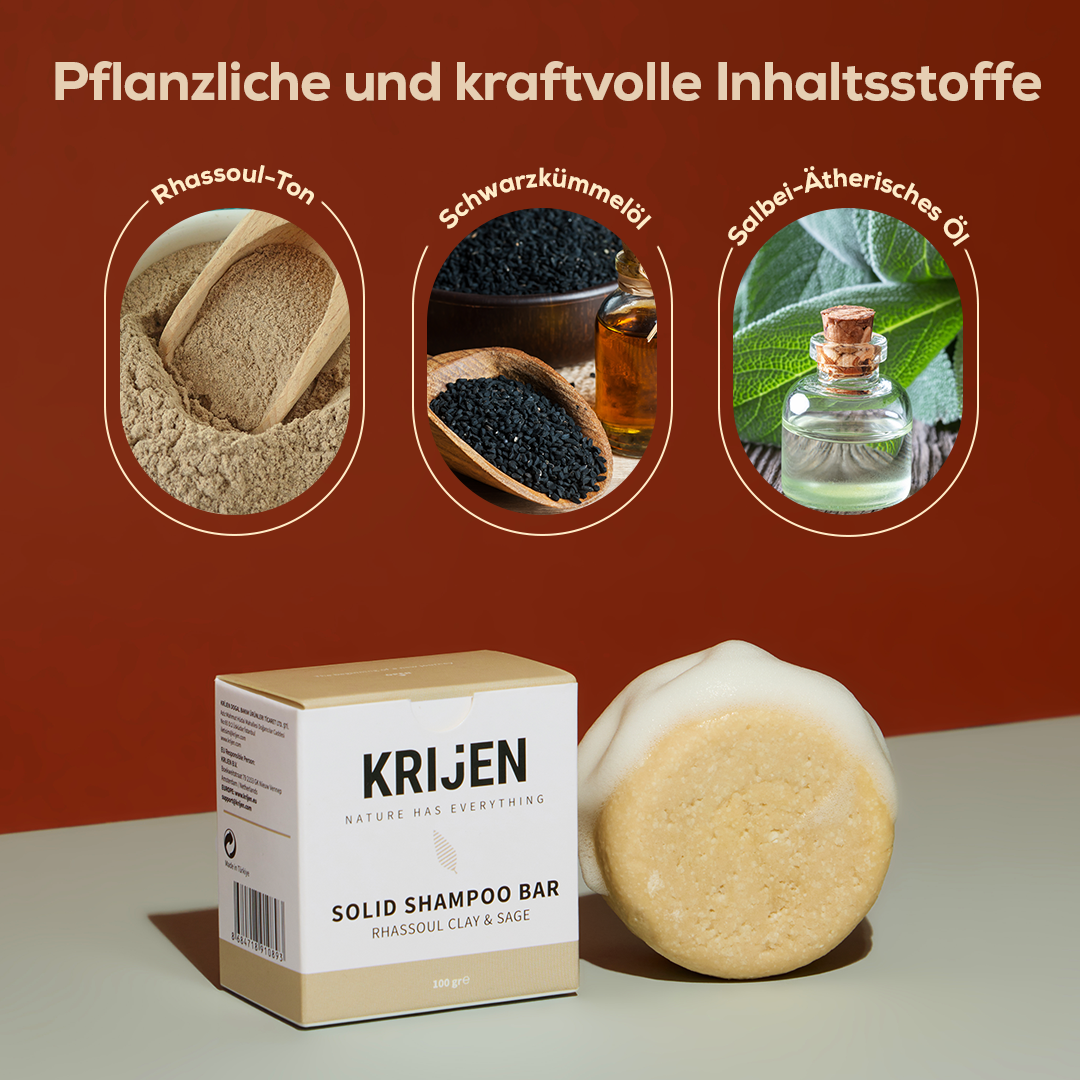 Festes Shampoo Rhassoul & Salbei 100 g – mit natürlichem Kürbis-Luffa