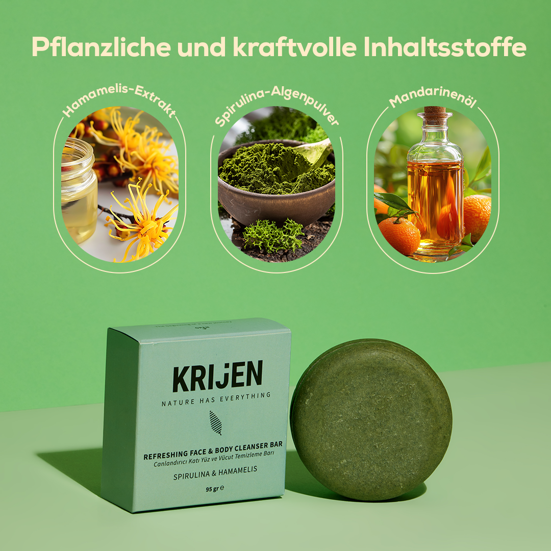Revitalisierende Reinigungsriegel für Gesicht und Körper mit Spirulina und Hamamelis 95 g