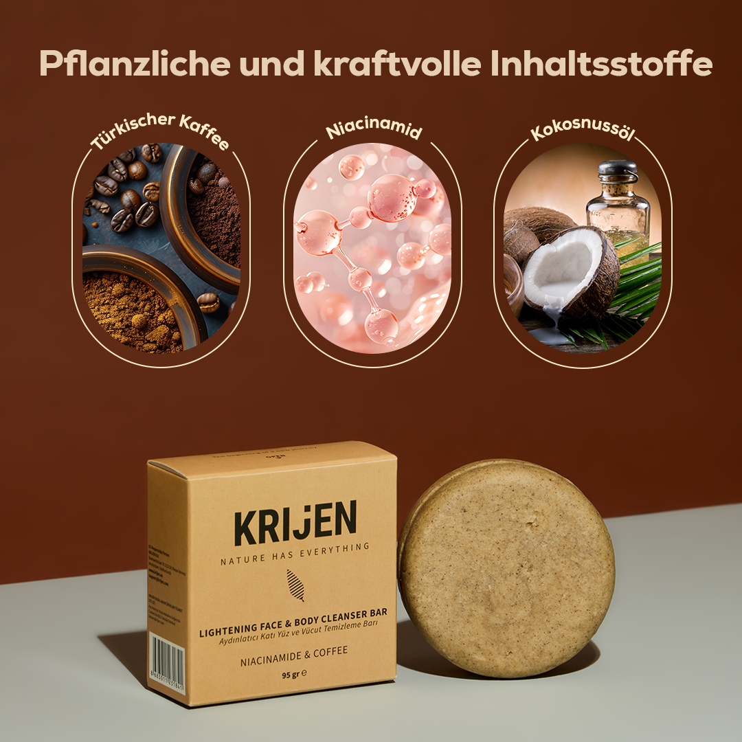 Aufhellender Reinigungsriegel für Gesicht und Körper mit Niacinamid und Kaffee 95 g