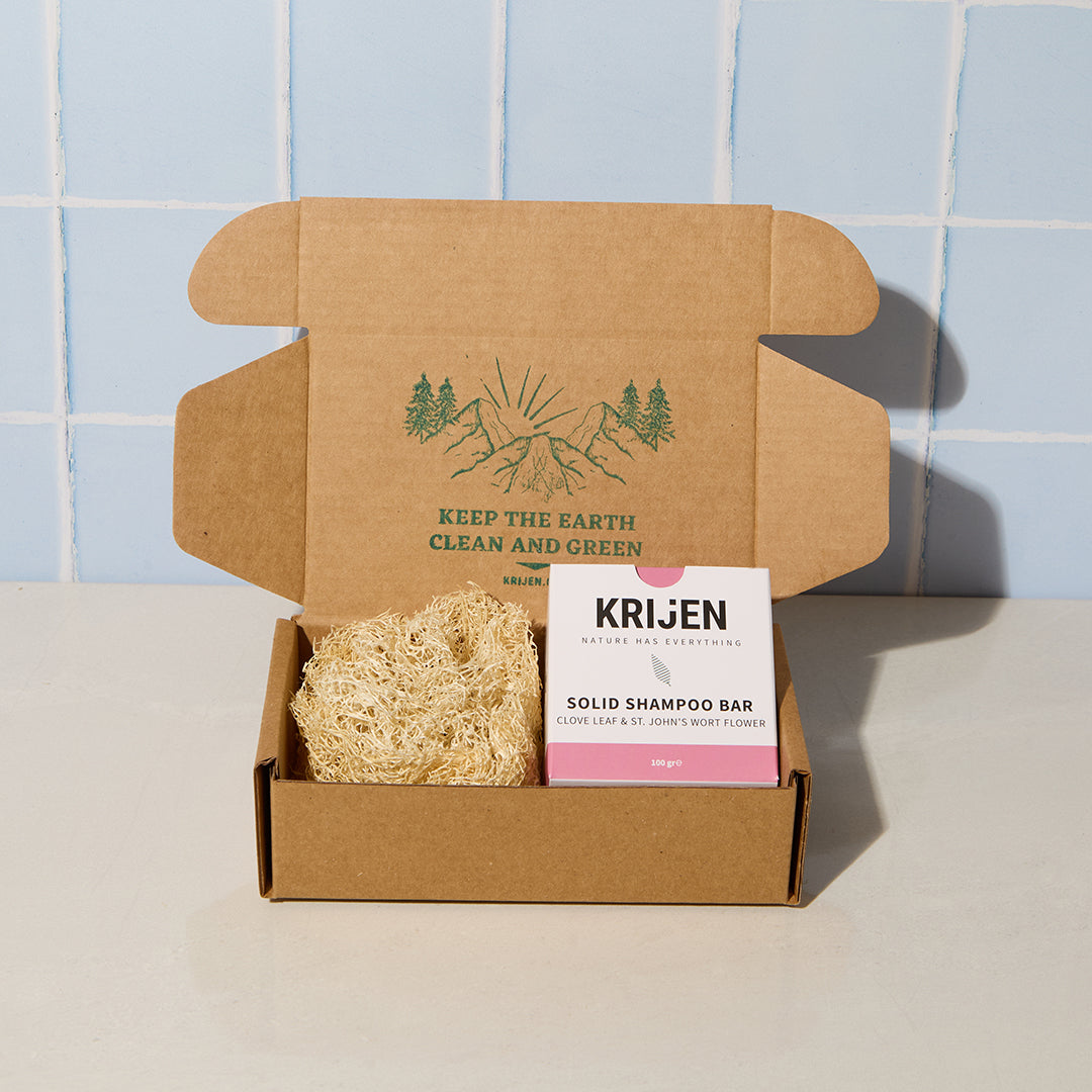 Festes Shampoo mit Nelkenblättern und Johanniskrautblüte 100 g – mit natürlichem Kürbis-Luffa
